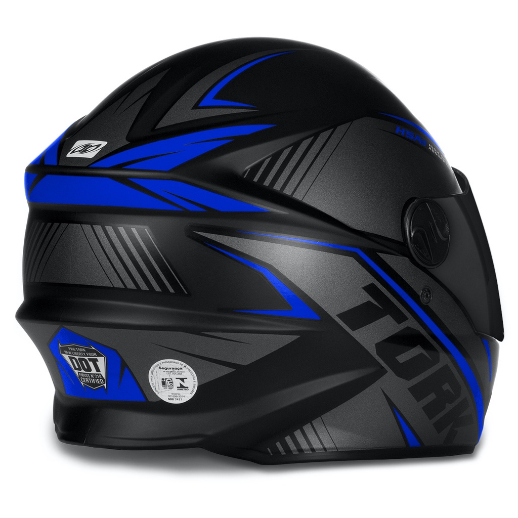 Detalhes do Capacete Moto R8 Pro Fosco Com Viseira Fumê Azul 58 Pro Tork