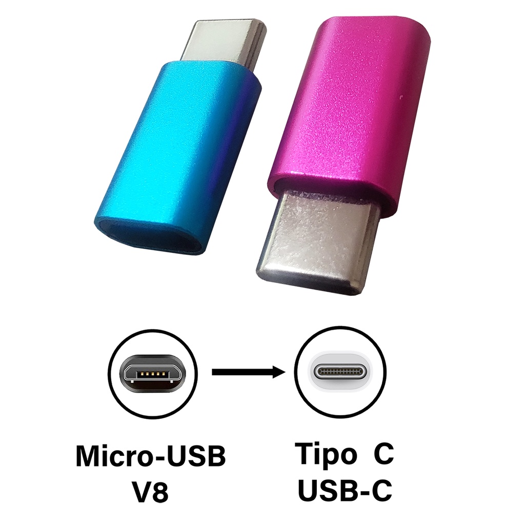 2 Adaptadores OTG Micro-USB V8 Fêmea para Tipo C USB-C Macho