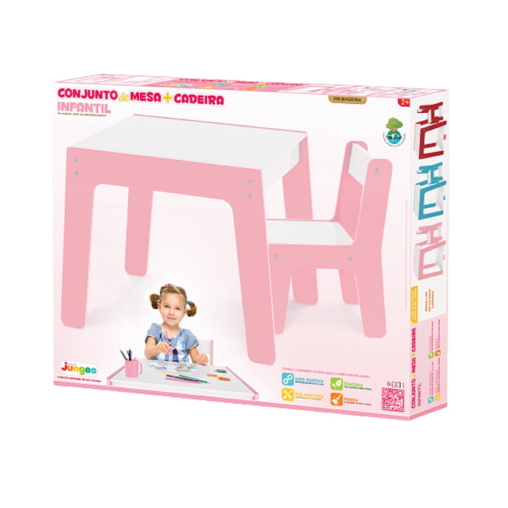 Conjunto de Mesa e Cadeira Infantil Rosa 990 - Junges em Oferta na Shopee