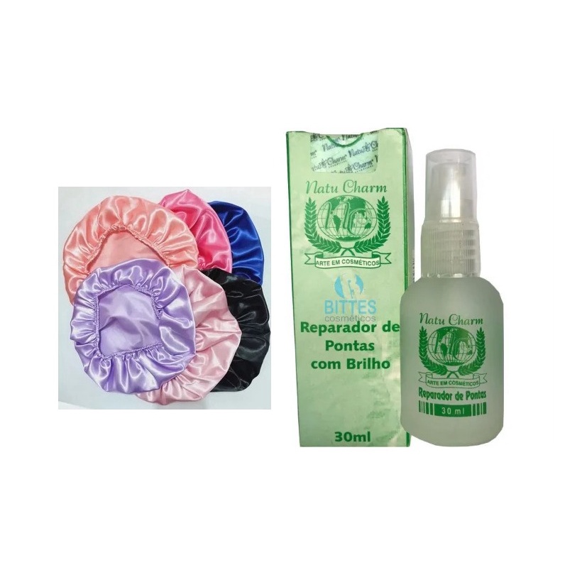 Touca de Cetim + Reparador de Pontas NatuCharm 30ml em Oferta na Shopee