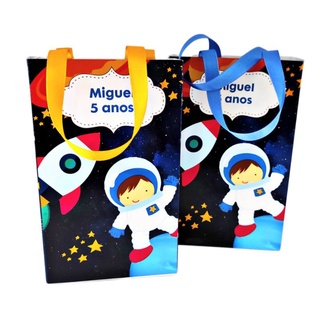 15 sacolinhas surpresa personalizadas tema astronauta tamanho 16x4x10