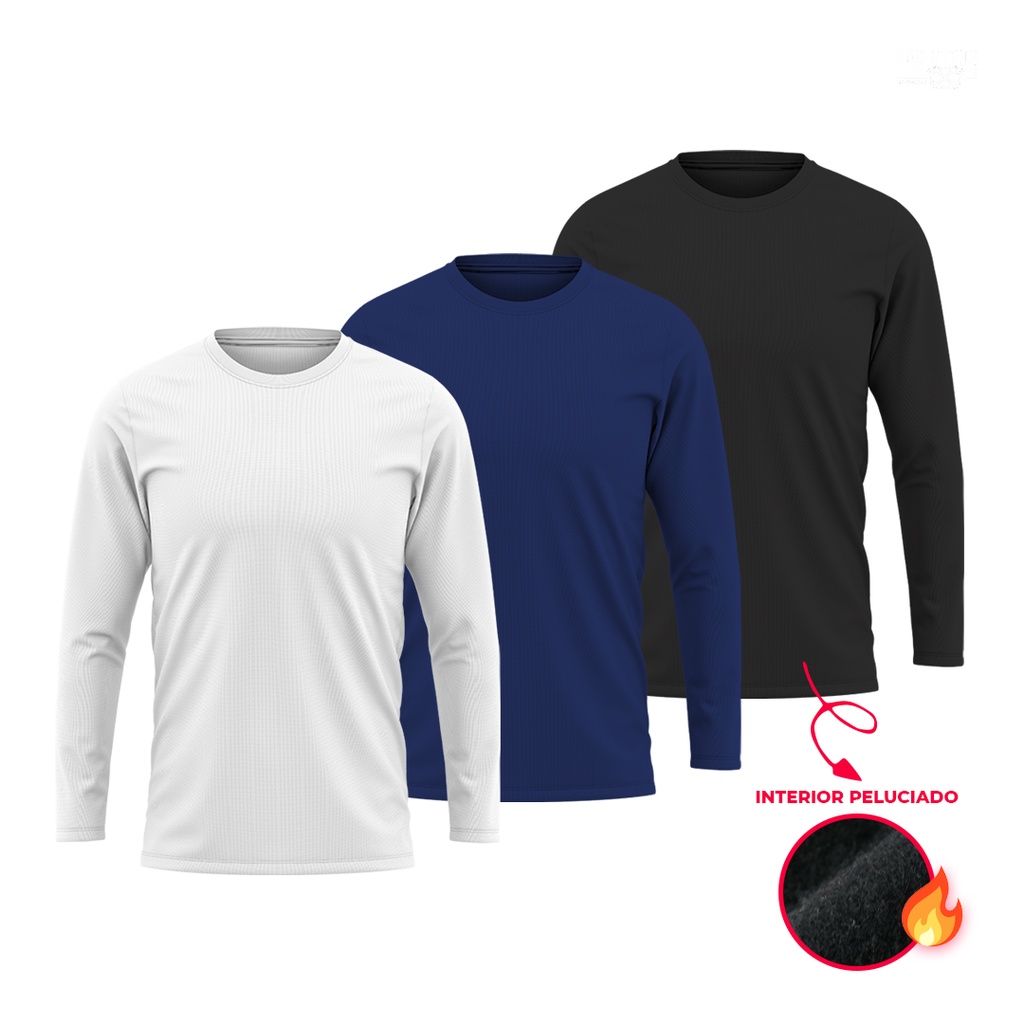 Kit 3 Camisetas Térmicas Peluciadas Proteção UV Segunda Pele Inverno Remo Camisetas