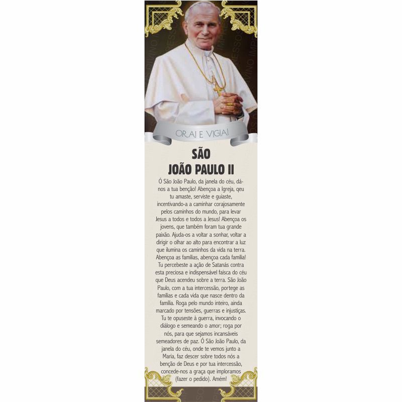 Marca Página São João Paulo II 50 unidades Lembranças Católicas Religiosas Papel Couchê Brilho 5x18