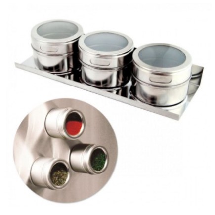 Kit 3 Unidades de Porta Condimentos Guarda Tempero Inox imantado com imã