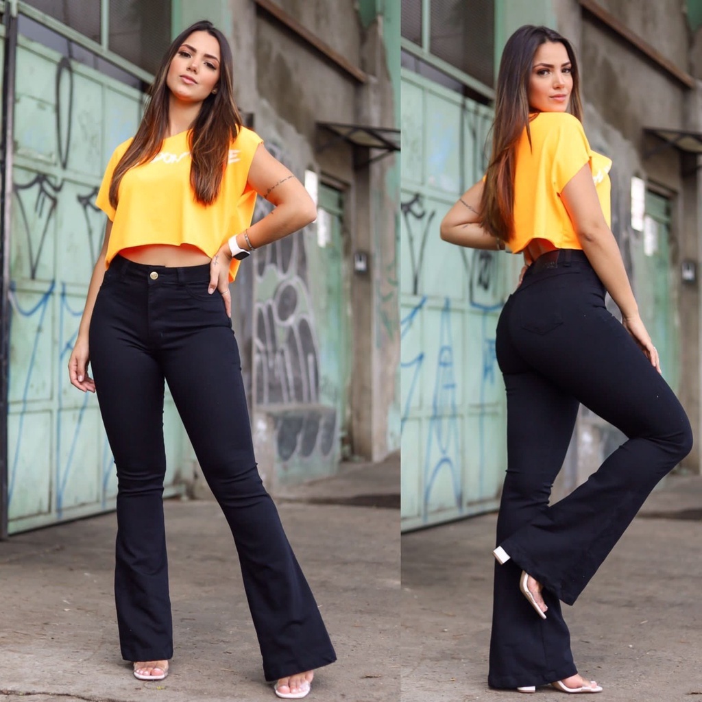 Calça preta store feminina boca larga