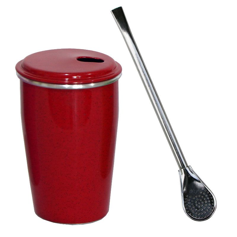 Kit Terere: Copo Termico e Bomba Metal  Vermelho - Gastrobel