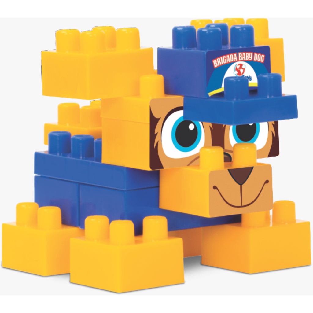 Brinquedo Para Montar Brigada Baby Dog 48 pcs - Azul Policial - Peça encaixar - Bloco de Montar