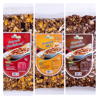 Kit 3 Granolas 1kg ( tradicional ,Mel , Chocolate)