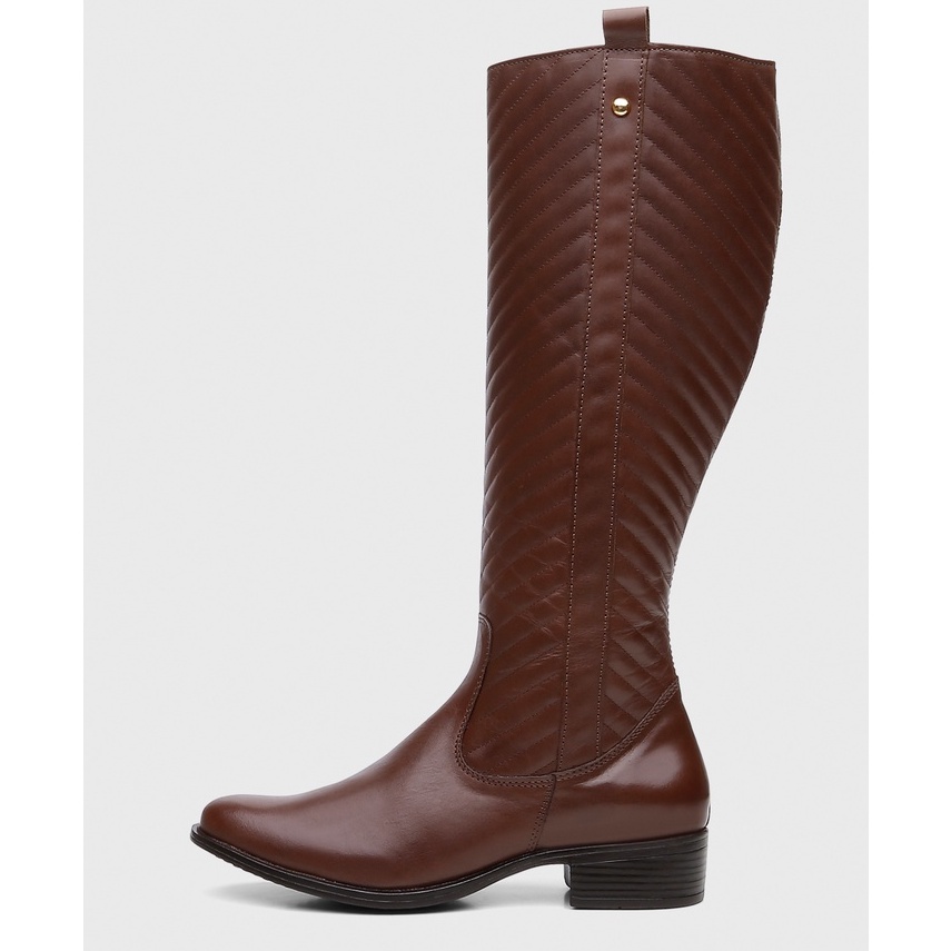Bota Feminina Couro Legítimo Cano Longo SB Shoes Bordada Confortável Resistente Preto Marr...