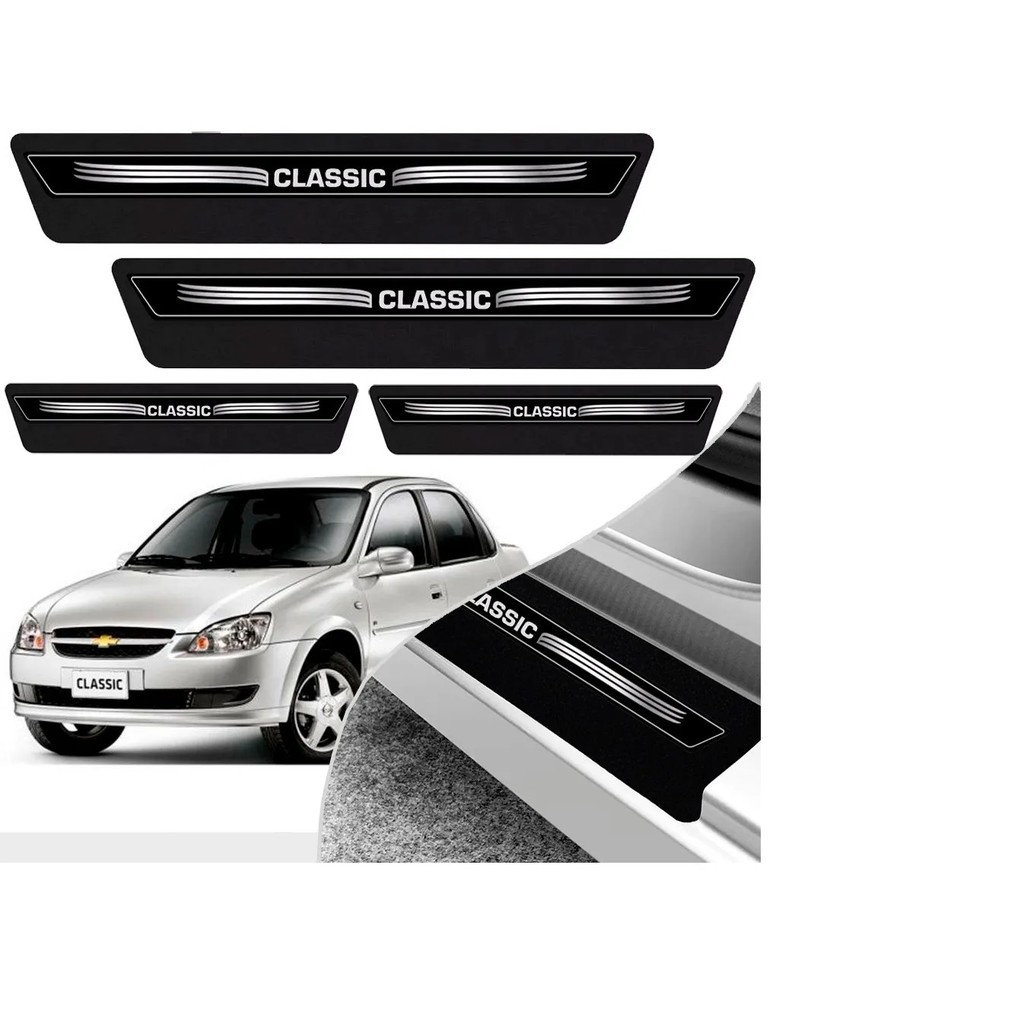 Kit 8 Peças Soleira Adesivo Porta Gm Corsa Classic 01 Á 2006 2007 2008 2009 2010 2011 2012 2013 2014 2015 2016 - Preto Imperdível !!!! !!! Aproveite!