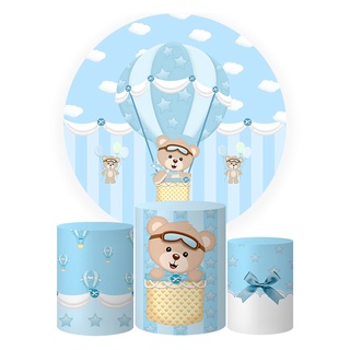 Trio Capas Cilindros + Painel Tema Ursinho Azul Veste Fácil