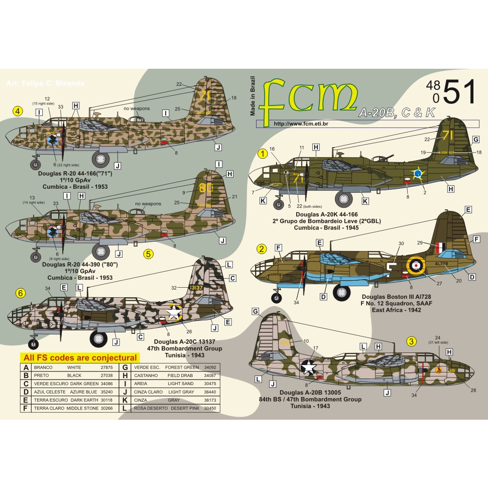 Decalque Douglas A-20 B/c/k Decal Fcm 48051 1/48 Plastimodelismo
