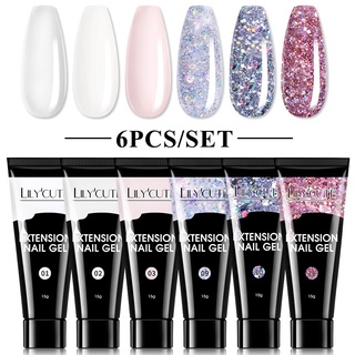LILYCUTE 6 Pcs/Ser 15 Ml Poli Extensão UV Gel Para Manicure Unhas A Cor Prego Arte