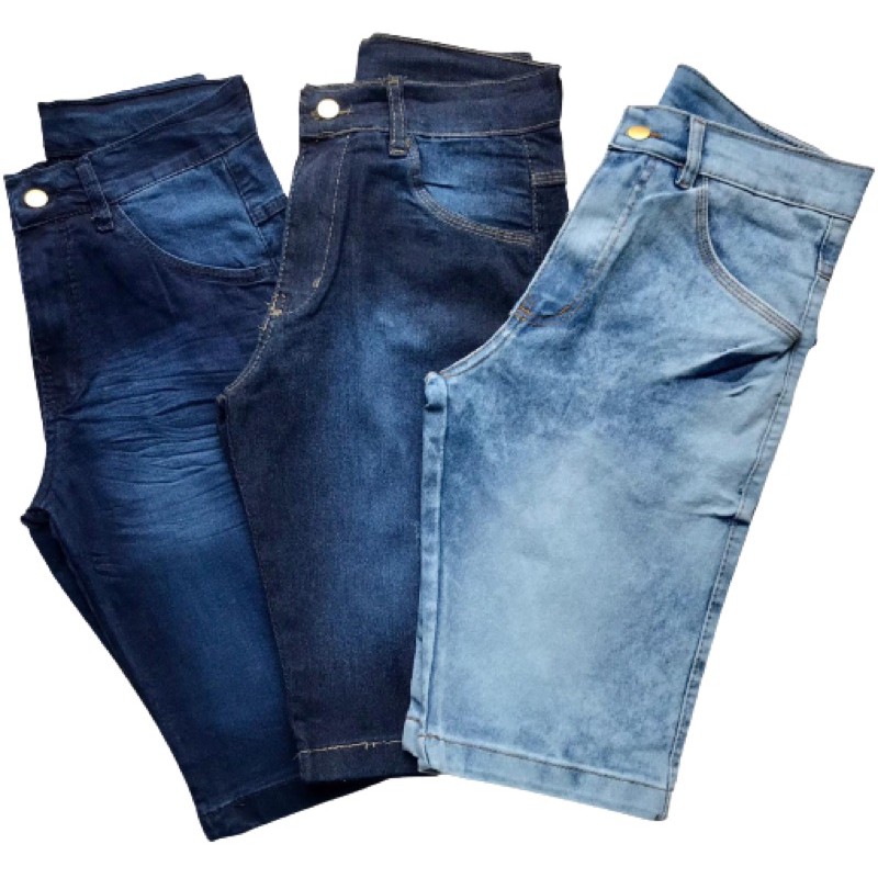 kit 3 Bermuda Jeans Masculina Lycra