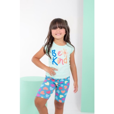 Conjunto infantil menina blusa lisa e Short estampado roupas de menina confortável