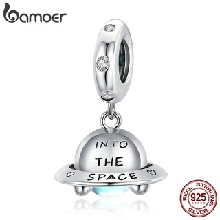 Bamoer 925 Sterling Sliver Pequeno Espaçoship Pingente Encantos Para Mulheres De Personalidade Da Moda Pulseira Acessórios Scc1696