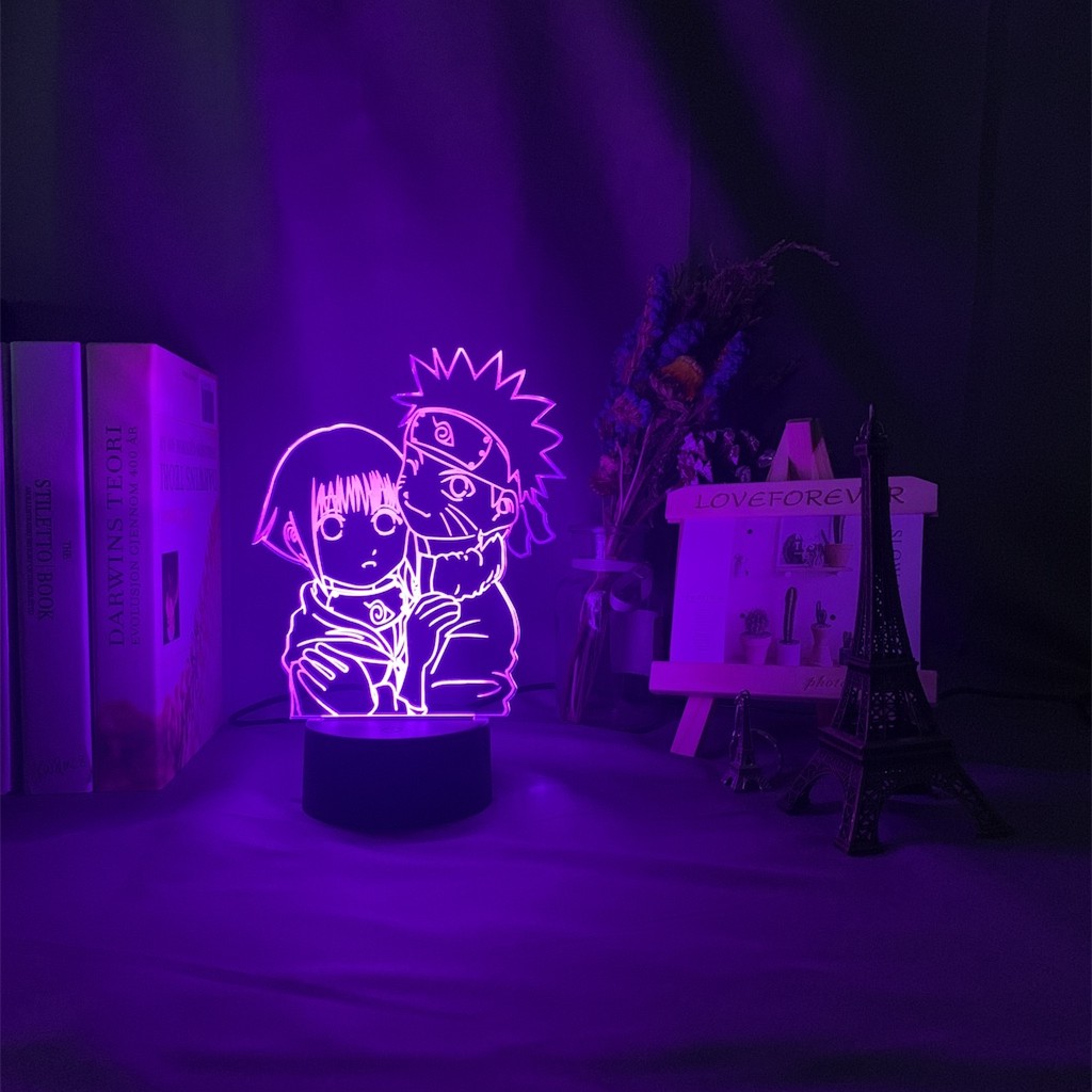 Anime Naruto Naruto Uzumaki e Hinata Hyuga Figure Luminária LED 3D Noturna