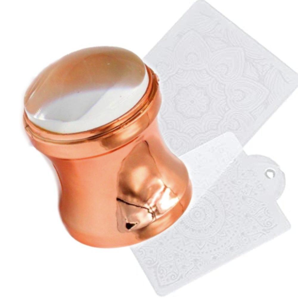 Kit Carimbo De Unha Placa E Raspador Bronze C/ Zoom Art Nail Francesinha Manicure Silicone