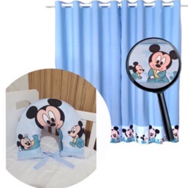 Cortina do mickey + almofada para amamentação do mickey