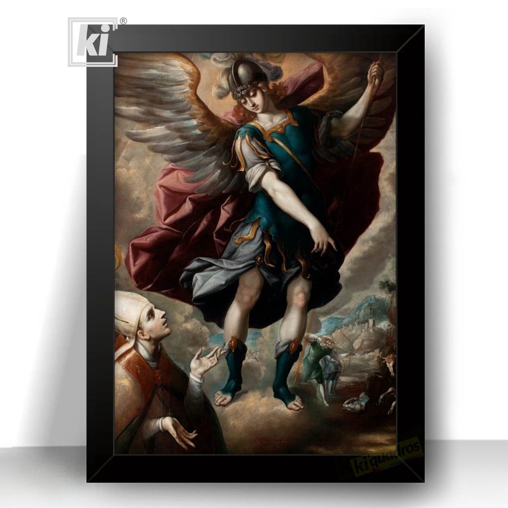 Quadro Sacra Guerreiro São Miguel Arcanjo moldura 44cm