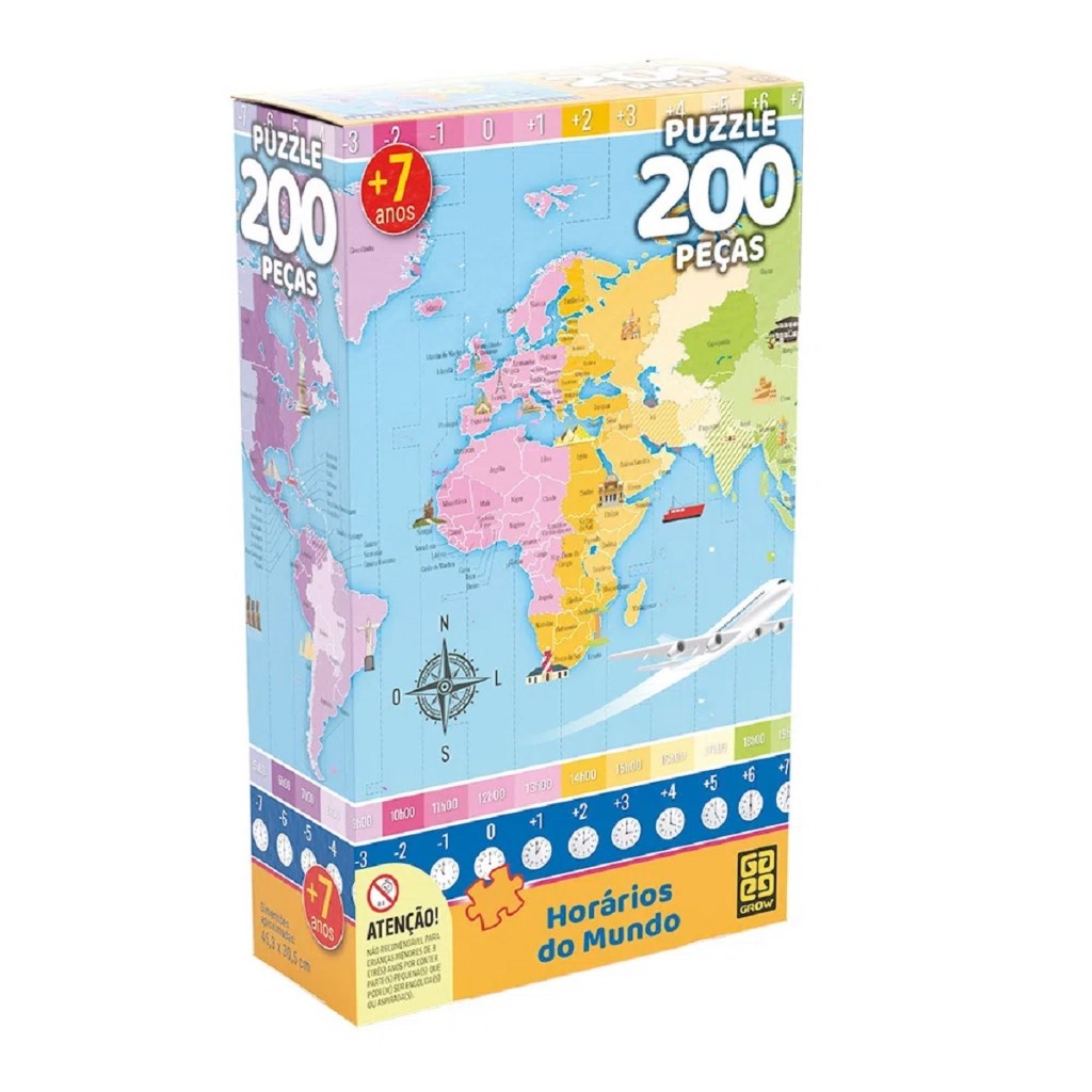 Quebra Cabeça Puzzle 200 Peças Horários Do Mundo 03932 Grow em Oferta na Shopee