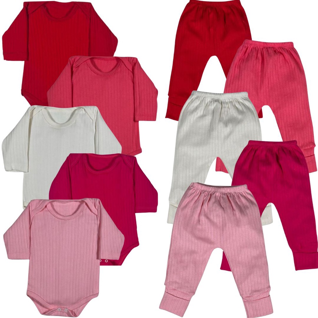 Kit 10 Peças Body Bebê E Mijão Pé Reversível Liso Suedine Menina em Oferta na Shopee