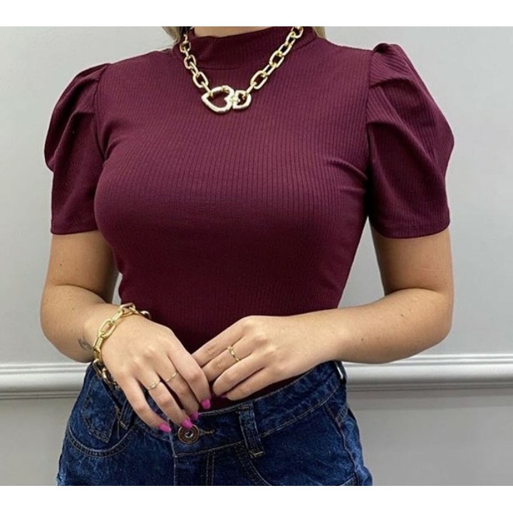 Blusa feminina manga curta princesa canelada moda blogueira tendência