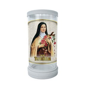 Porta Vela em Vidro e Mármore Santa Terezinha 18cm
