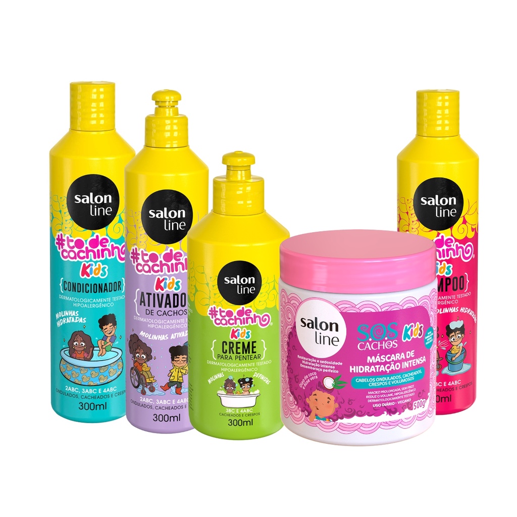 Kit Salon Line Infantil To De Cachos Kids Shampoo Condicionador Creme Pentear E Ativador Mascara Sos Kids 500g Shopee Brasil