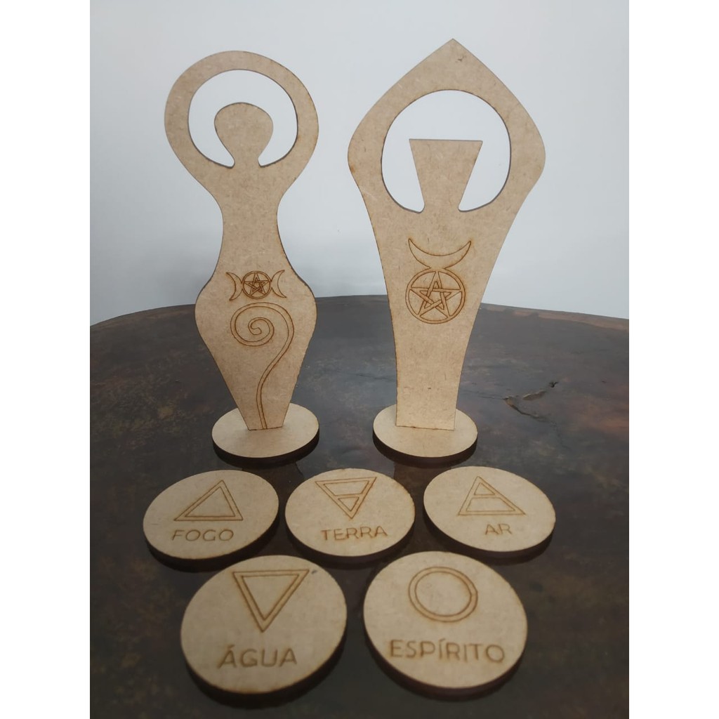 altar wicca mdf wiccano magia decoração fases da lua hecate hekate pentagrama Kit Deusa e Deus bruxaria 5 elementos