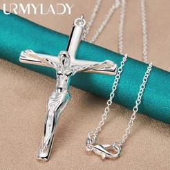 925 Prata Esterlina Jesus Cruz Pingente Colar 16/18/20/22/24/26/30 Polegada Corrente Para Mulher Homem Charme Jóias De C