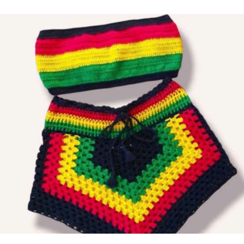 Conjunto de crochê blogueira short e biquini reggae