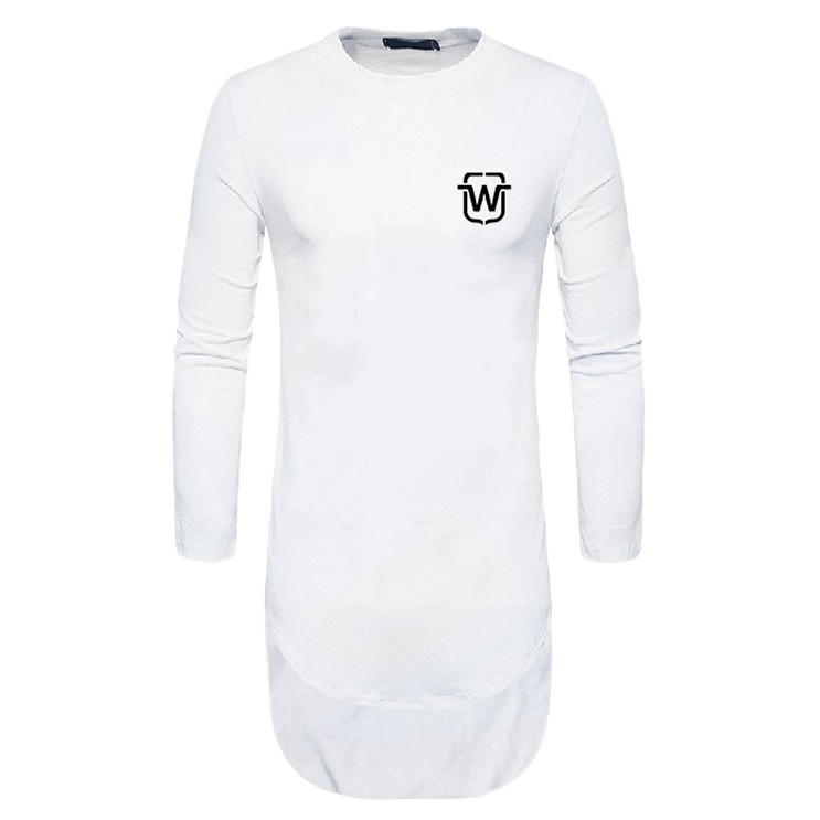 Camiseta Long Line Masculina Top Manga Longa 100% Algodão Fio 30.1 Penteado Camisa WC2
