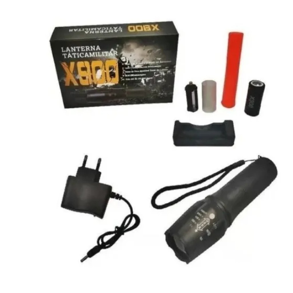 Lanterna Recarregável X900 Tática Militar Police Com Zoom