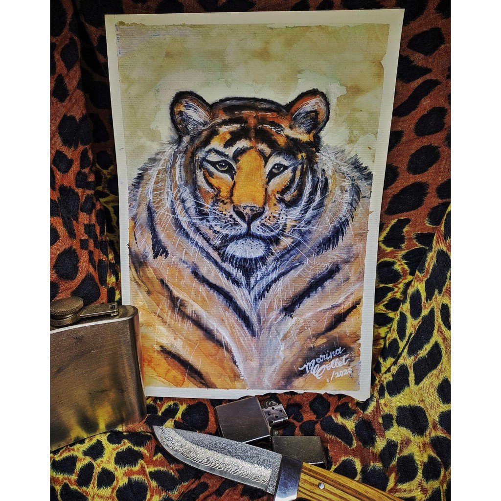 Pintura Em Aquarela Tigre Com Casaco De Pele De Tigre Quadro Arte Decoracao Elegante Shopee Brasil