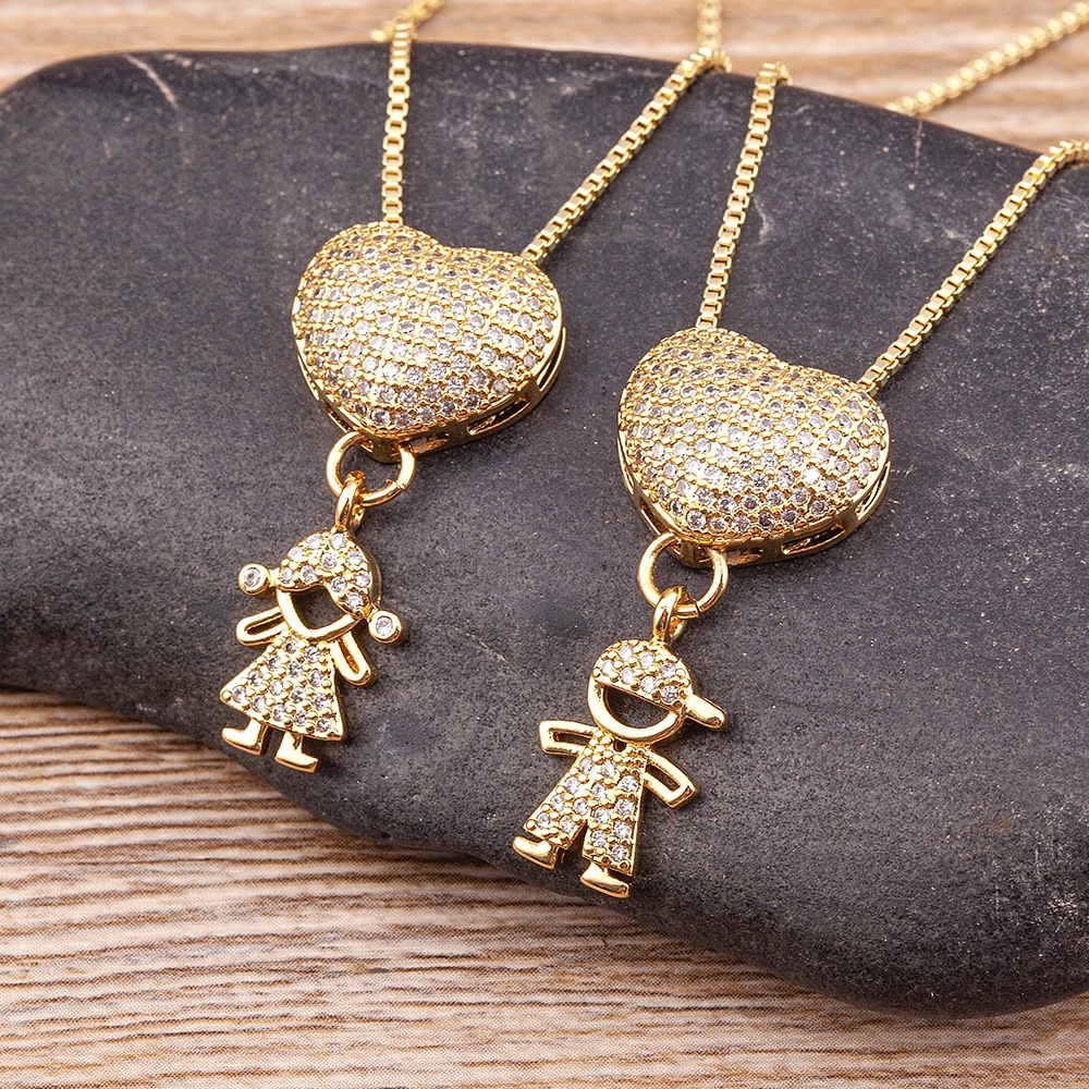 Colar Em Forma De Coração De Luxo Para Menina Menino Crianças Corrente Pavimento Cheio Zircônia Cúbica Moda Joias