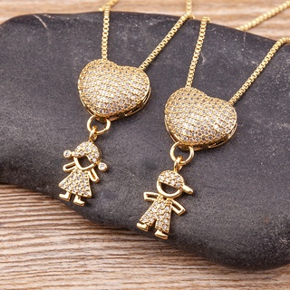 Colar Em Forma De Coração De Luxo Para Menina Menino Crianças Corrente Pavimento Cheio Zircônia Cúbica Moda Joias