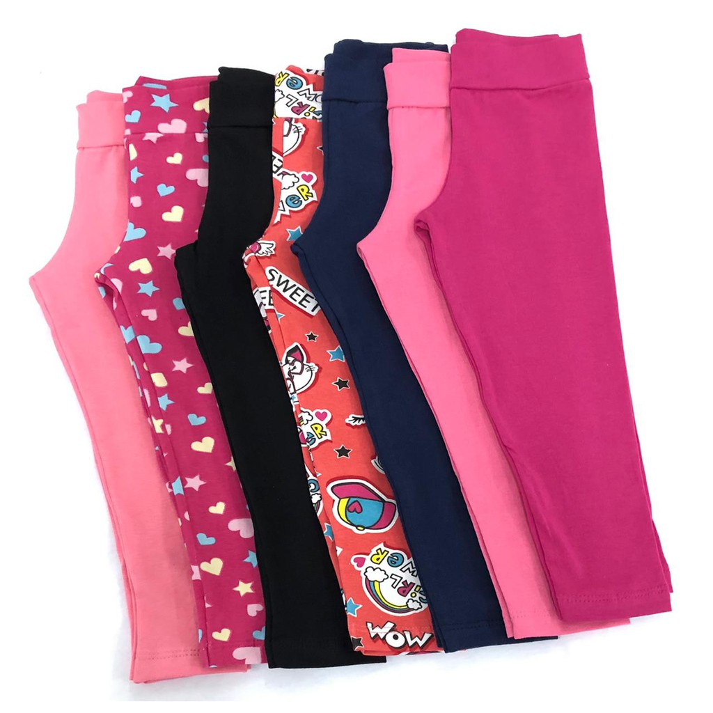 Kit 5 calças legging 1 ao 14 anos leg infantil para crianças em cotton