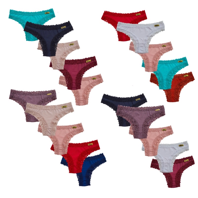 Kit 20 Calcinhas Conforto Adulto Tanga Poliamida e Renda Lingerie Feminina Conforto Atacado Revenda Promoção