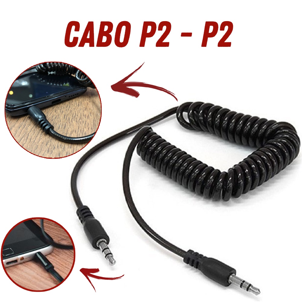 Cabo Auxiliar Espiral Mola P2 + P2 Stereo Áudio Mp3 Mp4 Excelente Qualidade
