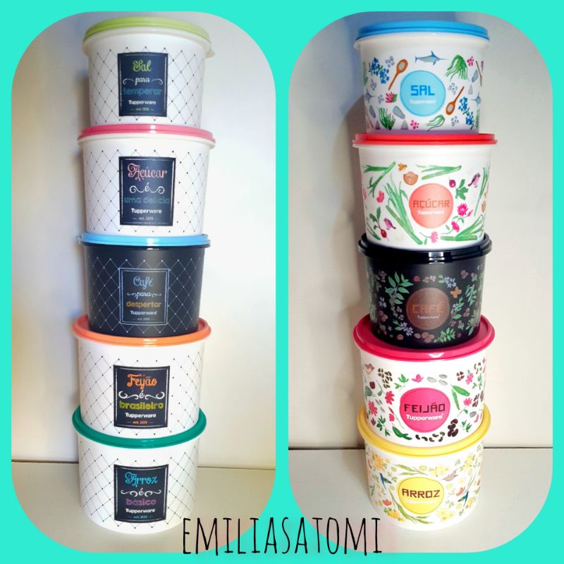 Kit mantimentos 5 peças Arroz 2 kilos bistro ,PB ,Floral , Pop Box - Original Tupperware®