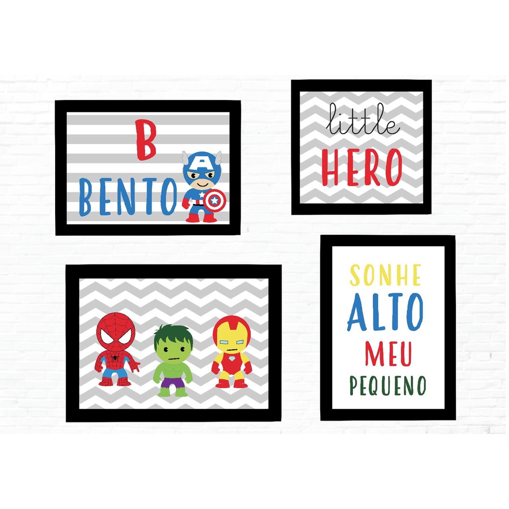 Kit Quadro Decorativo Little Hero Capitao America Marvel Filme Super Herois Quarto Bebe Quarto Menino Personalizado Shopee Brasil