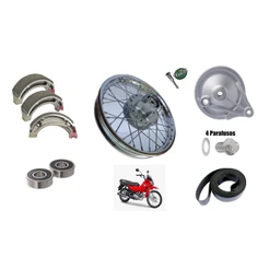 Roda Traseira Completa Montada Honda Pop 100 / Pop 110 - Patim De Freio Lona + Câmara De Ar 14" - Raio 4mm