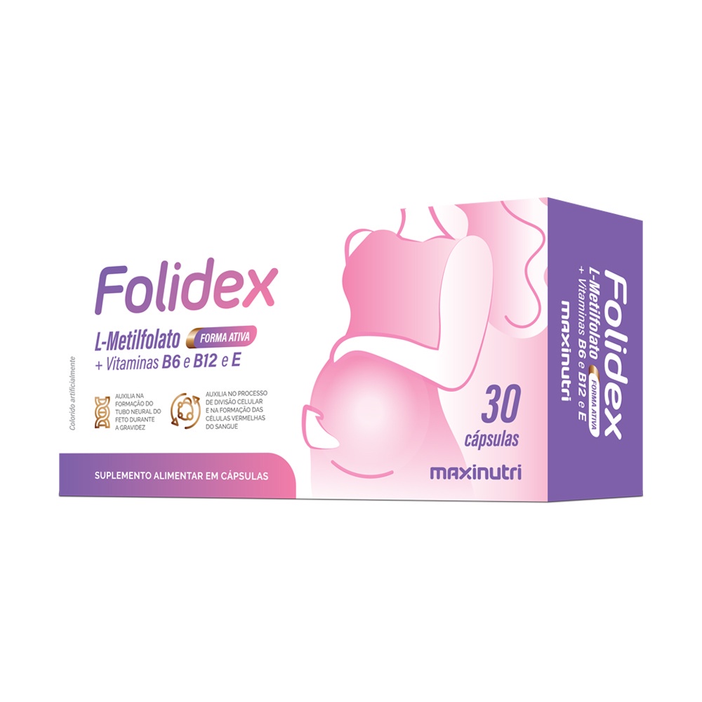 Folidex L-Metilfolato Vitaminas B6-B12-E 30 Cáps Maxinutri