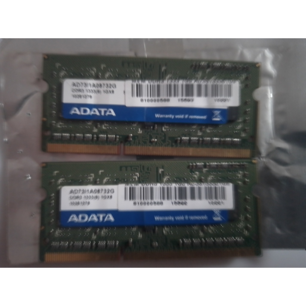 Kit 2 Unidades Memoria Ram Notebook 1GBx2 DDR3 1333mhz - Adata