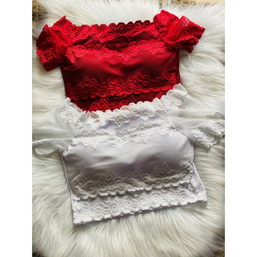 Top Cropped Ciganinha De Renda Panicat Juju