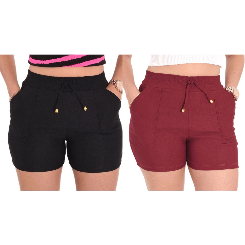 kit 2 Shorts Curto Feminino Básico Bolsos Elastano em Oferta na Shopee