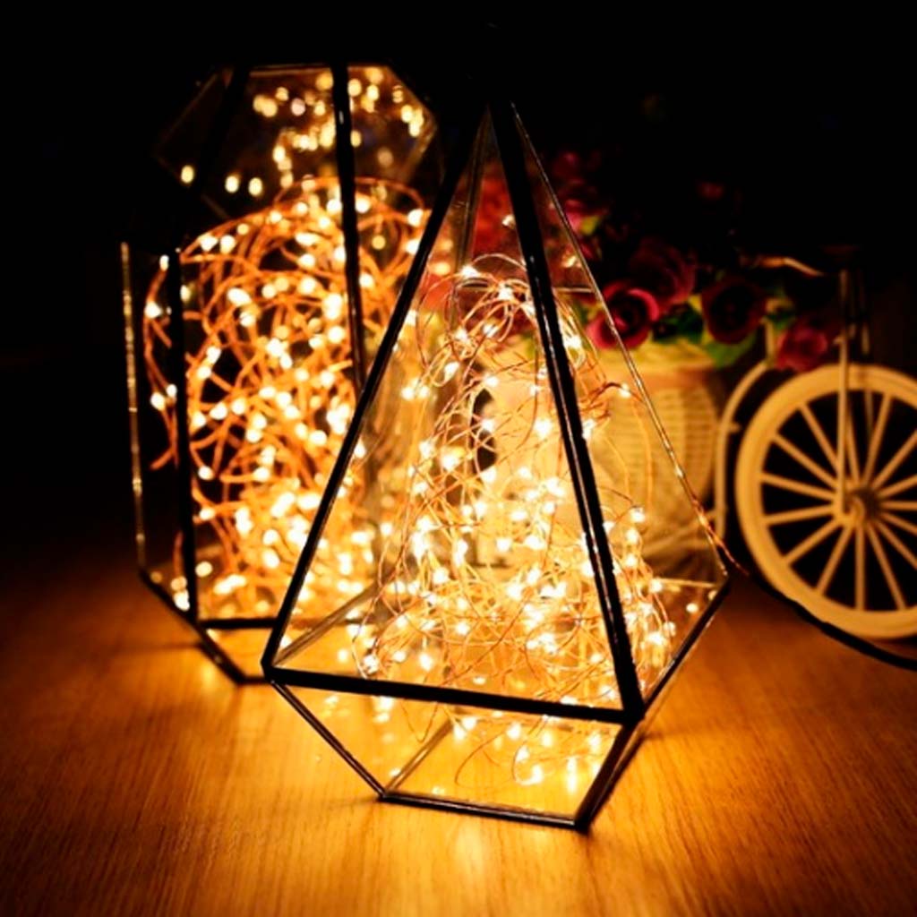 Cordão Cobre Fixo Fio de Fada Branco-Quente 5 metros ou 3 metros 50/30Led's 2AA 7004-V