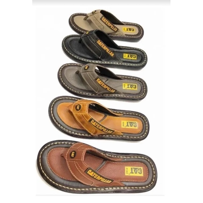 Chinelo Sandália Masculino em Couro Legítimo Cat Solado Antiderrapante