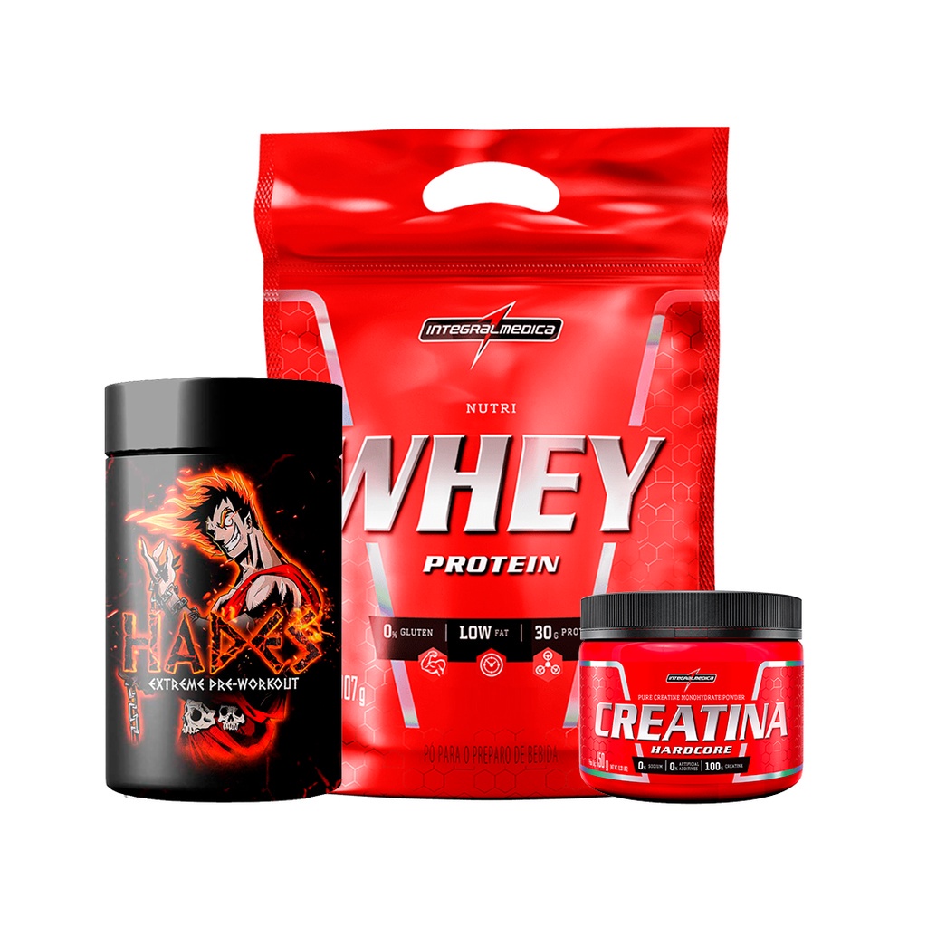 Kit Suplemento Combo 1x Nutri Whey Refil 907g + 1x Creatina 150g + Pre Treino Hades 300g - Integralmedica